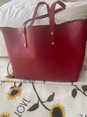 Gorgeous Burberry Red Embossed Leather Tote with Gold-Tone Hardware